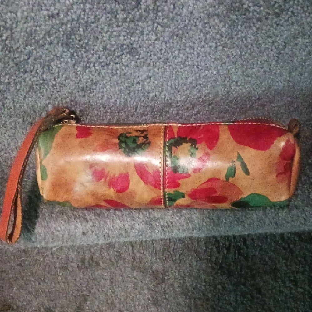 Patricia Nash Red and Green Cosmetic Bag with Artistic Floral Design